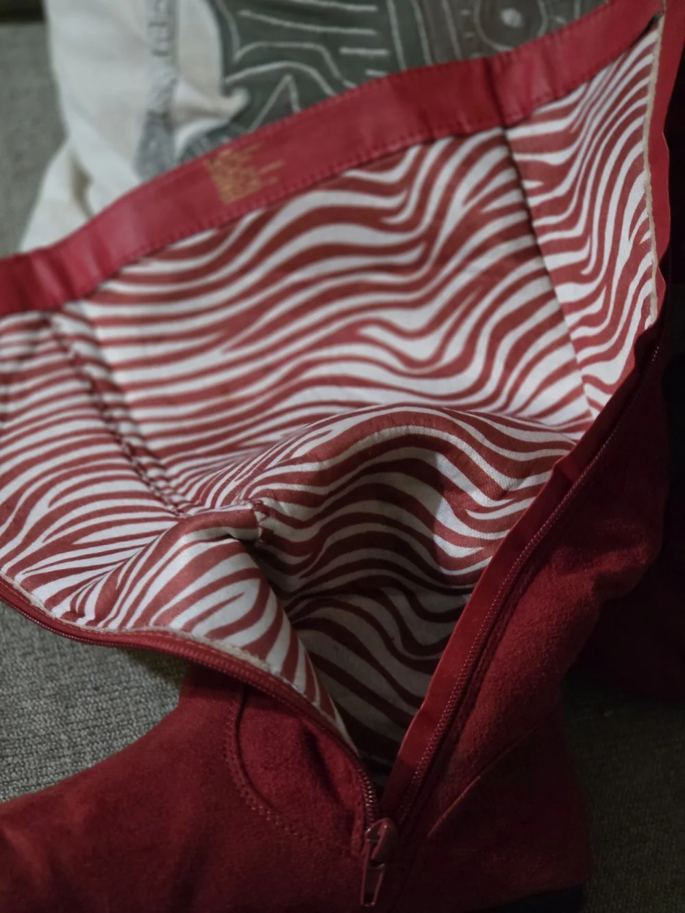 Hot Cakes Red and White Striped Fabric Shoe Interior